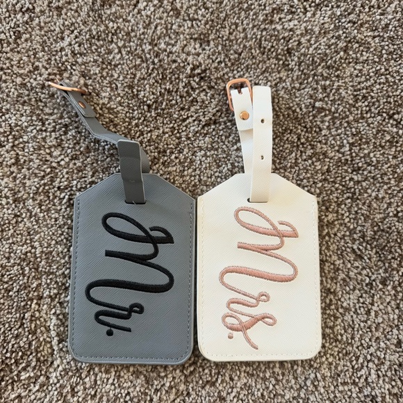 Accessories - Gray and White “MR.” & “MRS.”  Luggage Tags with Monogram
